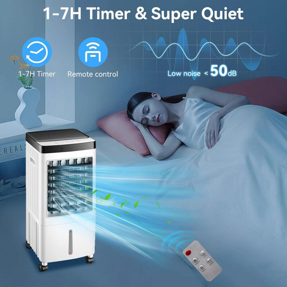 8L Portable Air Cooler Fan with Remote Control – Ice Cold Evaporative Cooling Unit with 3 Ice Packs, 3 Speeds, Timer & Large Water Tank – Eco-Friendly Conditioner for Home or Office (65W)