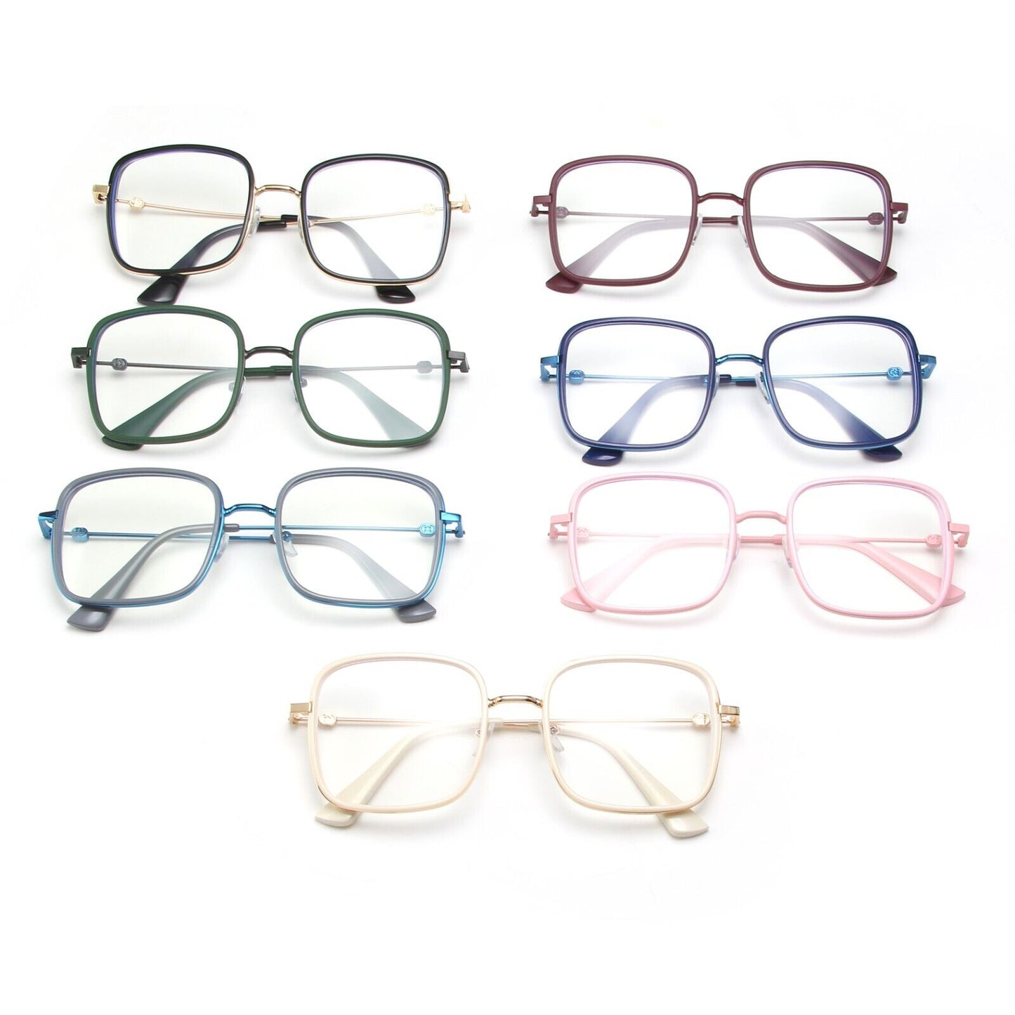 Oversized Square Metal Frame Eyeglasses – Retro Anti-Blue Light Glasses for Men & Women