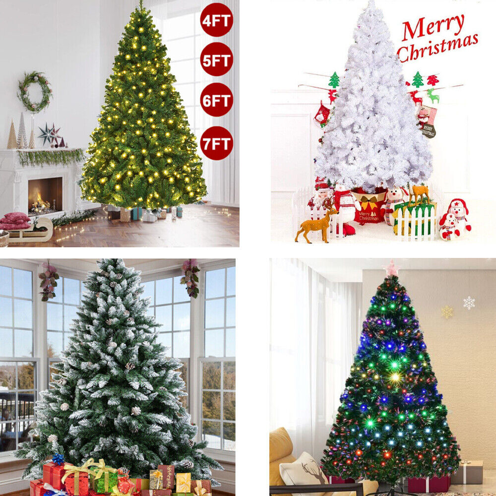 Christmas Tree Pre Lit with LED Lights Bushy Pine Xmas Indoor Decor 4/5/6/7FT