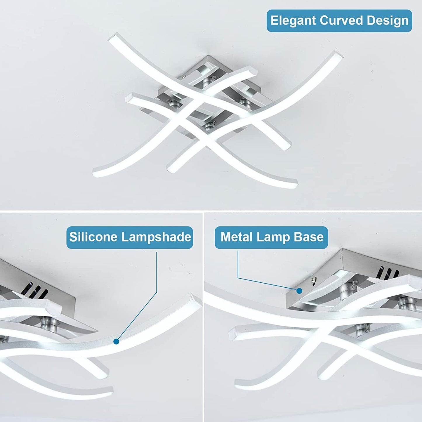 Modern LED Ceiling Light - 4-Wave Design Pendant Lamp for Kitchen, Living Room, and Bedroom