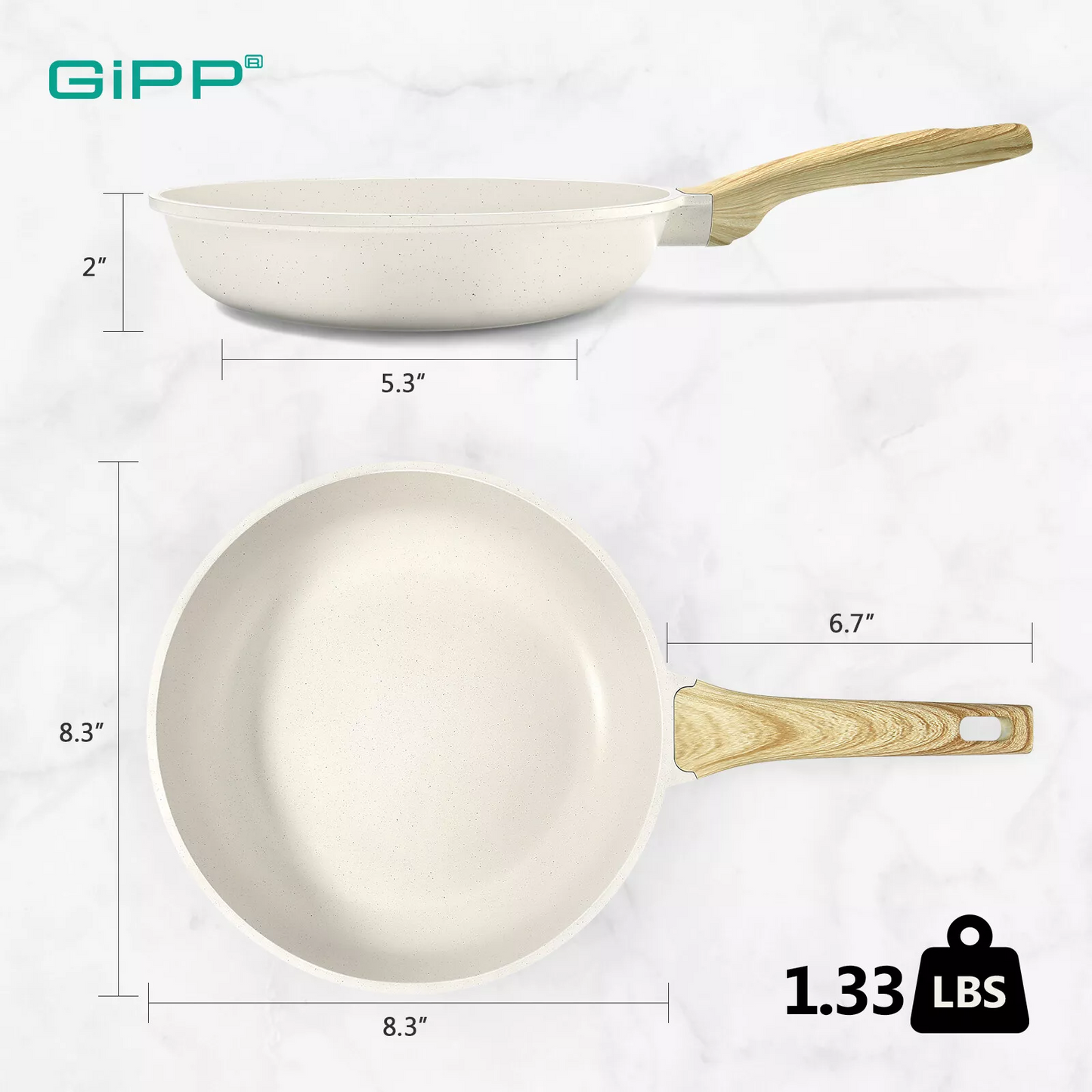 Non-Stick Frying Pan Set (20cm, 24cm, 28cm) – Non-Toxic Granite Skillets with Ergonomic Handle & Glass Lid