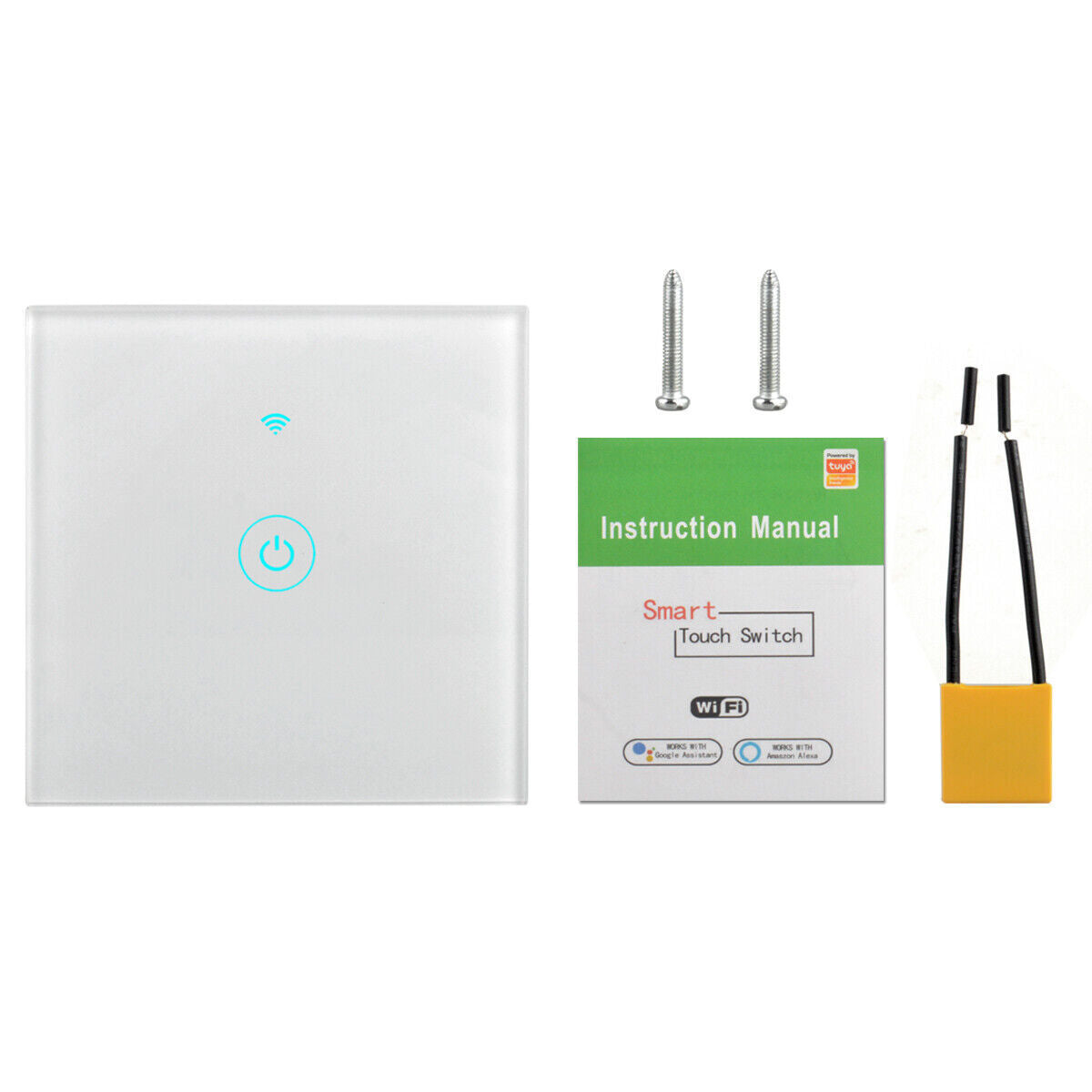 Smart WiFi Touch Light Wall Switch – No Neutral Wire Needed, Voice Control with Google Home & Alexa, Sleek Glass Panel