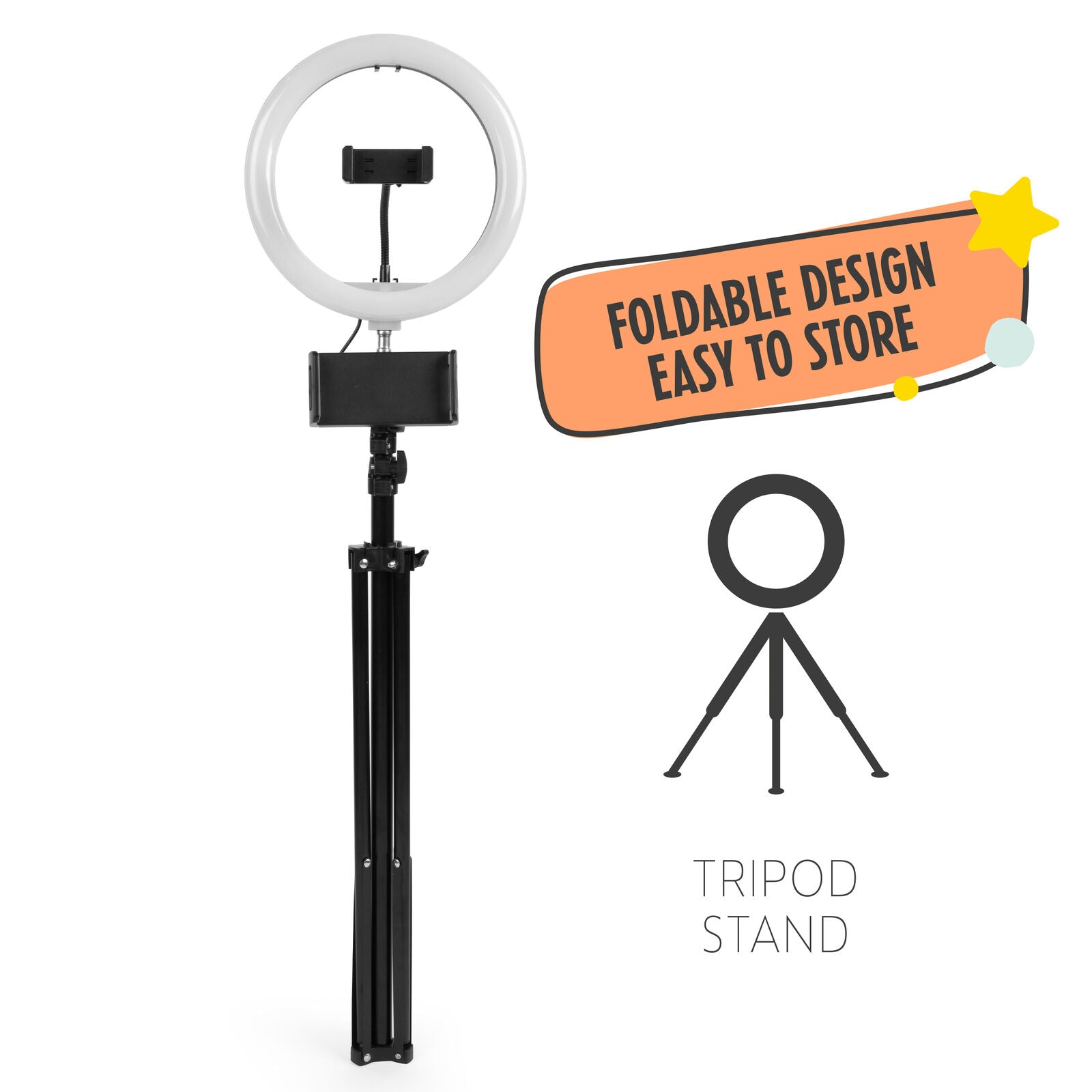 Selfie Light Free-Stand Phone/Tablet Holder Adjustable Height Foldable