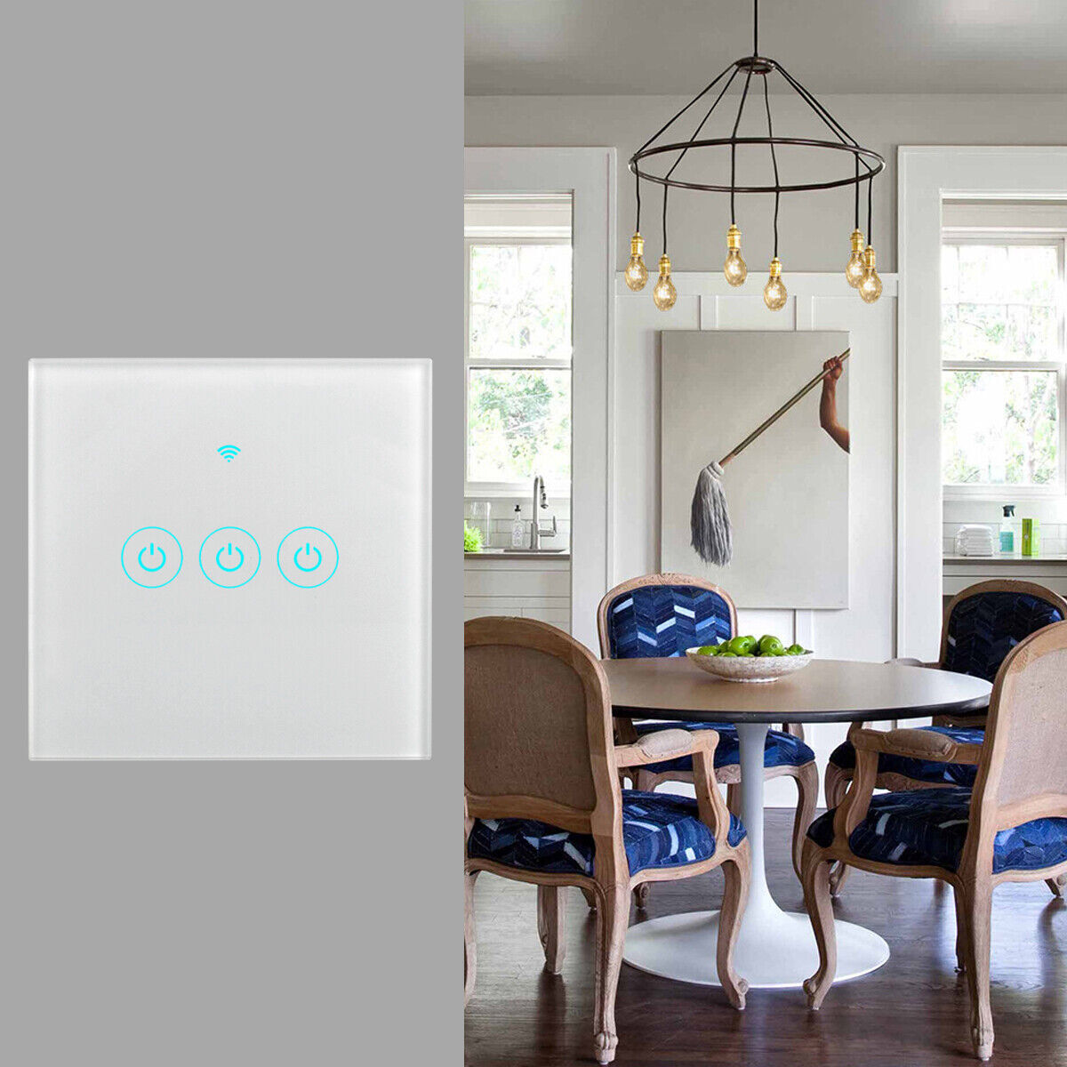Smart WiFi Touch Light Wall Switch – No Neutral Wire Needed, Voice Control with Google Home & Alexa, Sleek Glass Panel