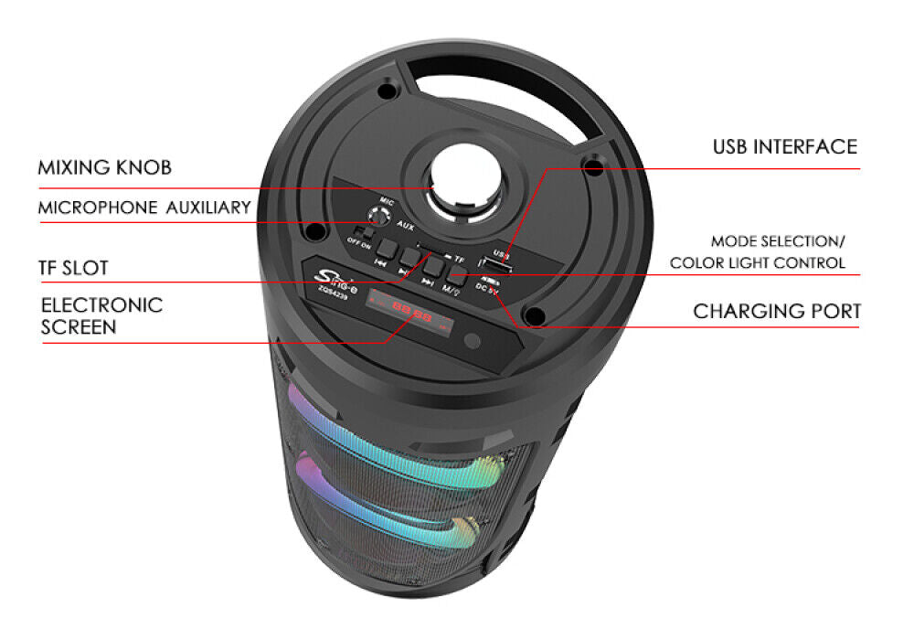 Heavy Bass Portable Bluetooth Speaker with FM, Subwoofer, and Party Lights – Perfect for Any Gathering