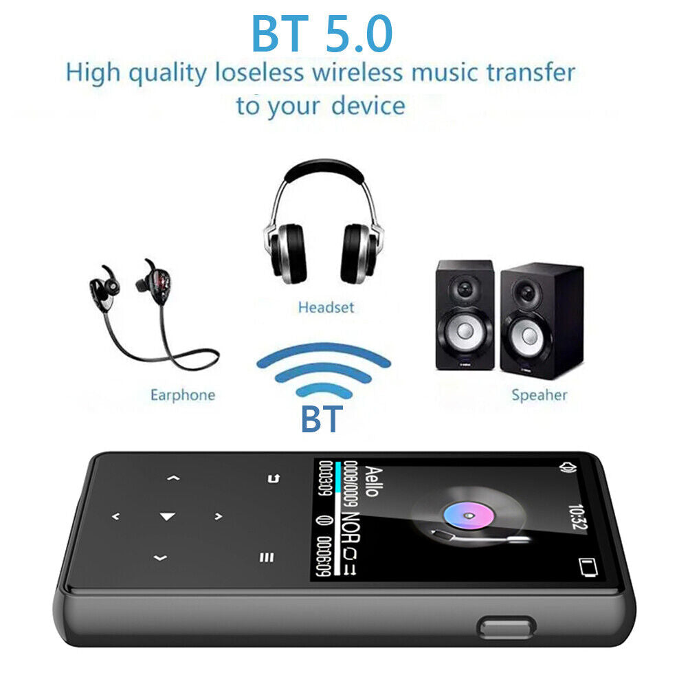 8/16/32GB MP3 MP4 Player with Bluetooth 5.0, Built-In HD Speaker, 1.8" Screen