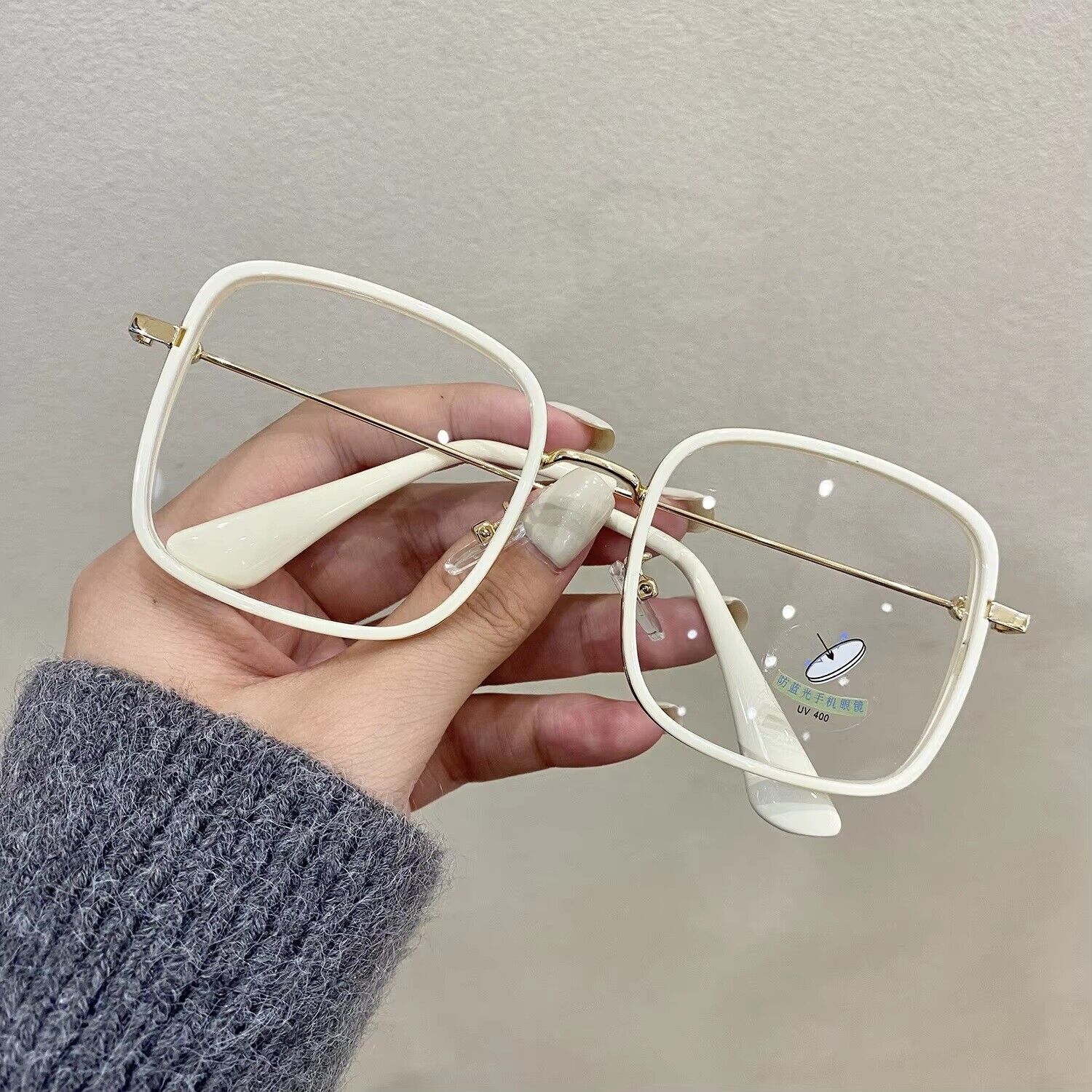 Oversized Square Metal Frame Eyeglasses – Retro Anti-Blue Light Glasses for Men & Women