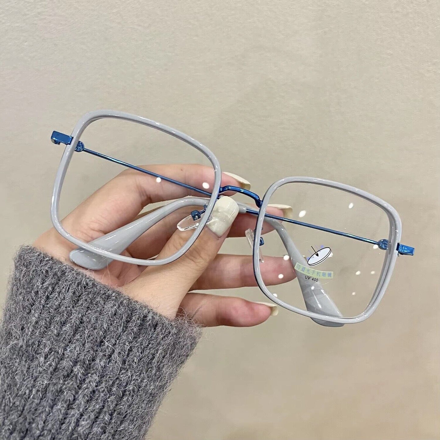 Oversized Square Metal Frame Eyeglasses – Retro Anti-Blue Light Glasses for Men & Women
