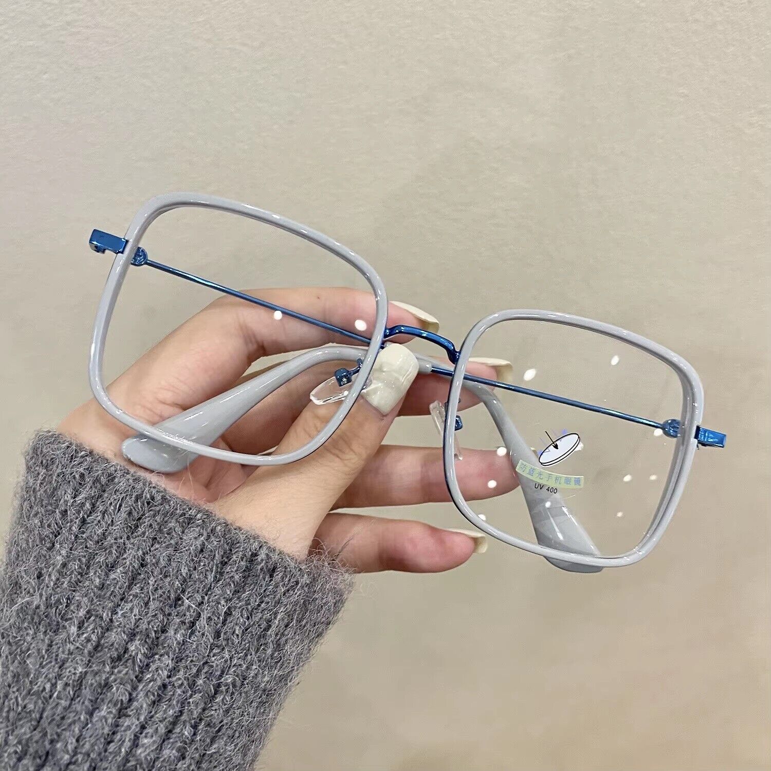 Oversized Square Metal Frame Eyeglasses – Retro Anti-Blue Light Glasses for Men & Women