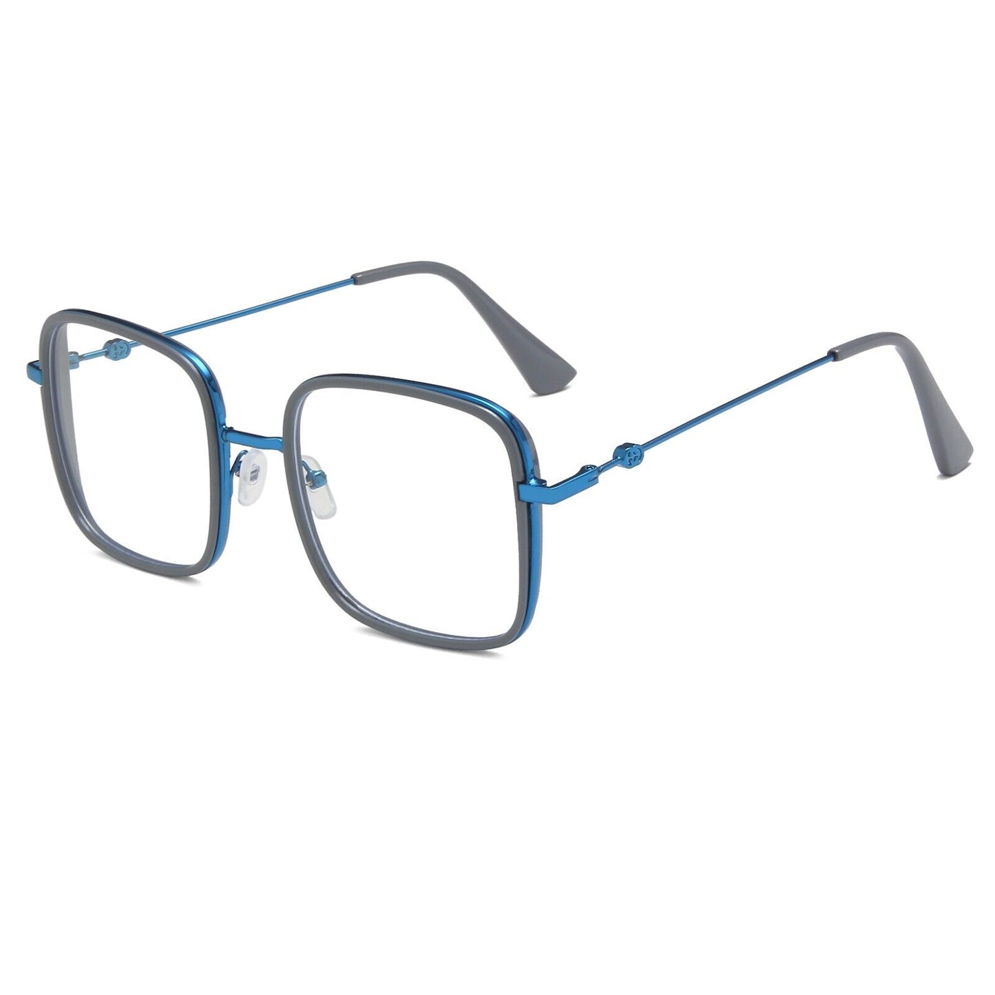 Oversized Square Metal Frame Eyeglasses – Retro Anti-Blue Light Glasses for Men & Women