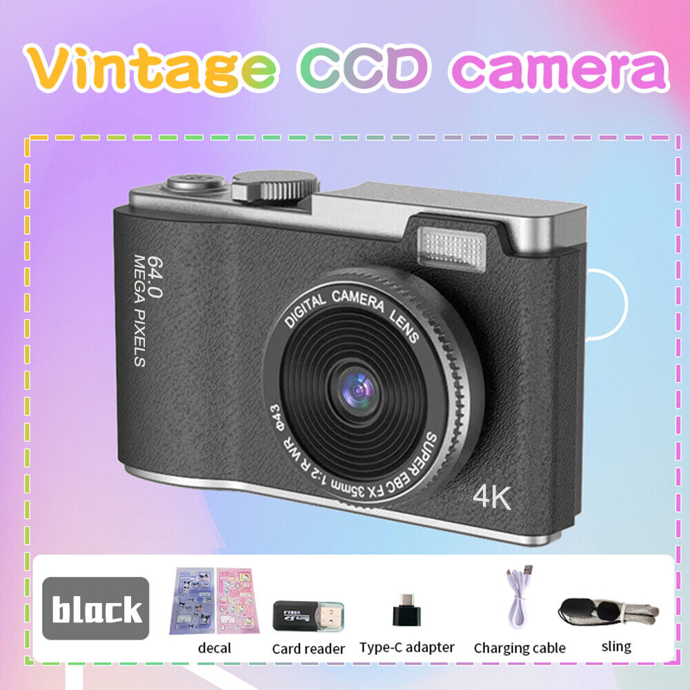 Retro 64MP Digital Camera - HD 1080P, 16X Zoom, 2.4'' LCD, Anti-Shake, with Photo Filters