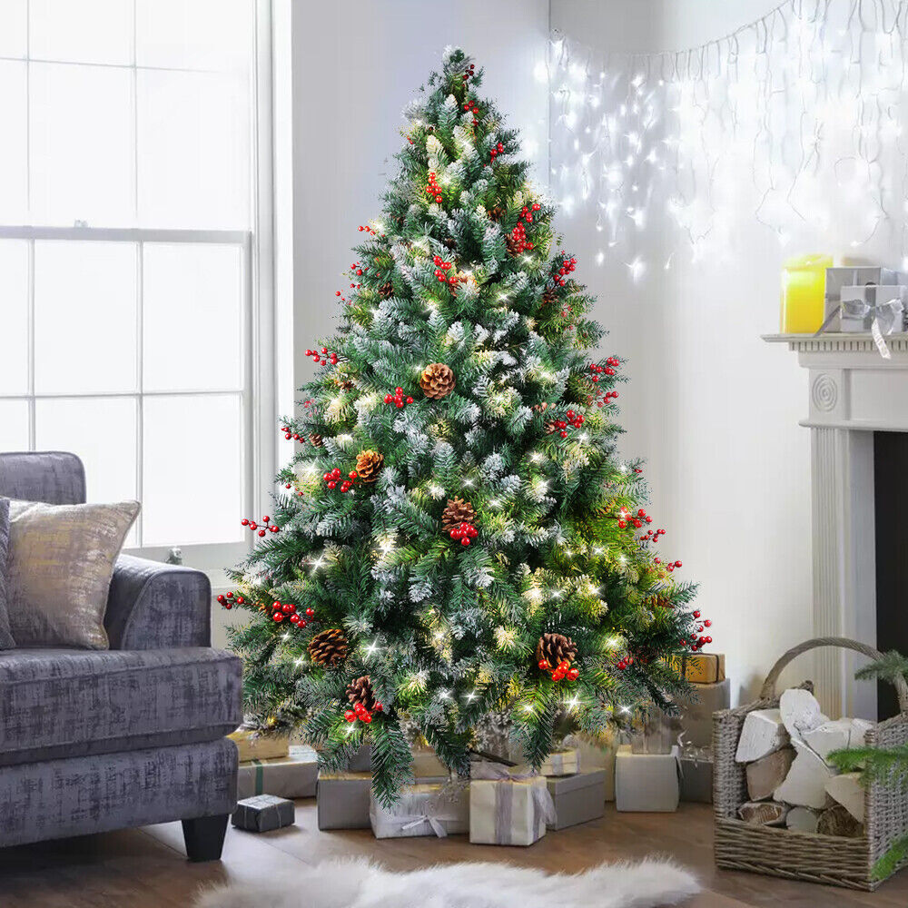 Christmas Tree Pre Lit with LED Lights Bushy Pine Xmas Indoor Decor 4/5/6/7FT
