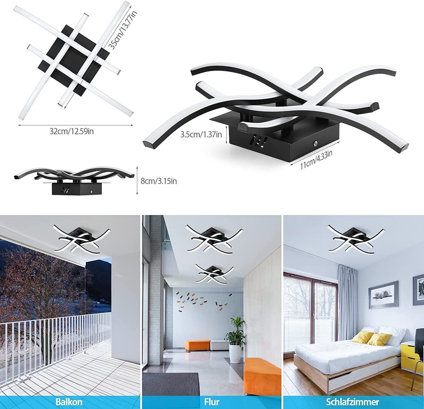 Modern LED Ceiling Light - 4-Wave Design Pendant Lamp for Kitchen, Living Room, and Bedroom