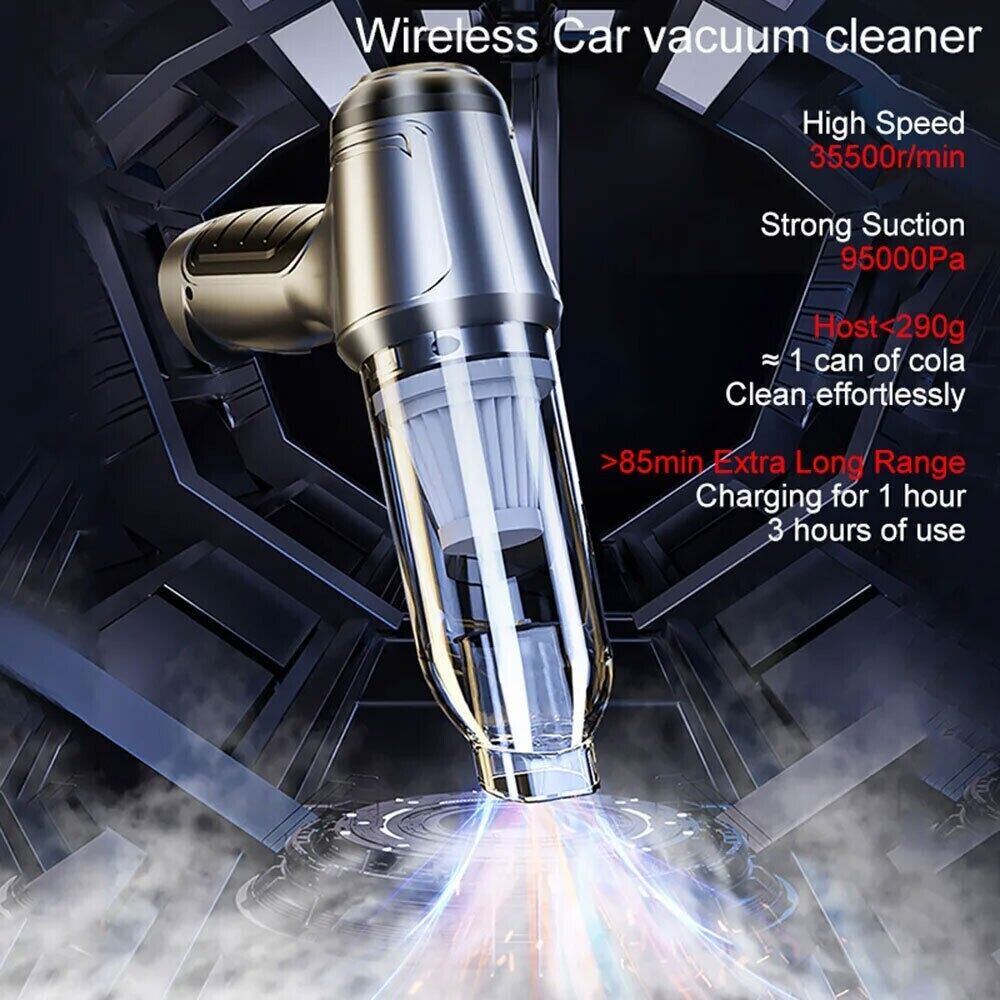 Cordless 3-in-1 Car Vacuum Cleaner – Powerful 95000PA Wet/Dry Handheld Vacuum with Blower & Pump, USB Rechargeable