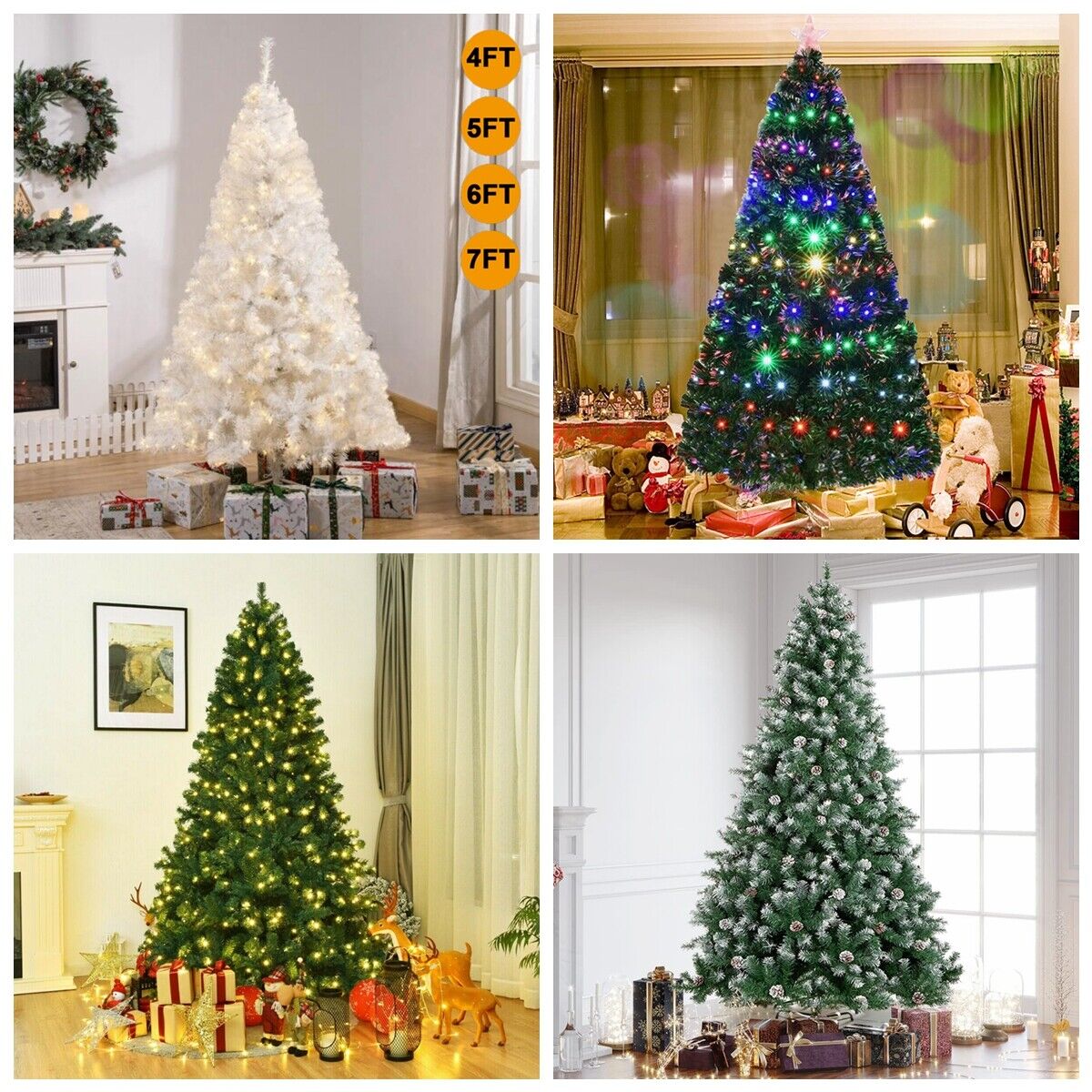 Christmas Tree Pre Lit with LED Lights Bushy Pine Xmas Indoor Decor 4/5/6/7FT