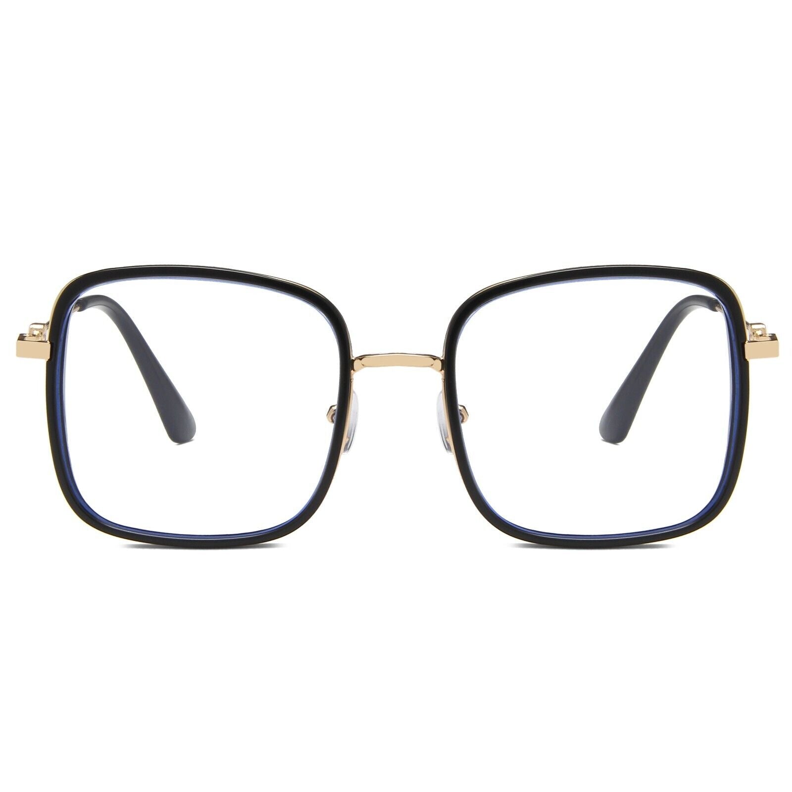 Oversized Square Metal Frame Eyeglasses – Retro Anti-Blue Light Glasses for Men & Women