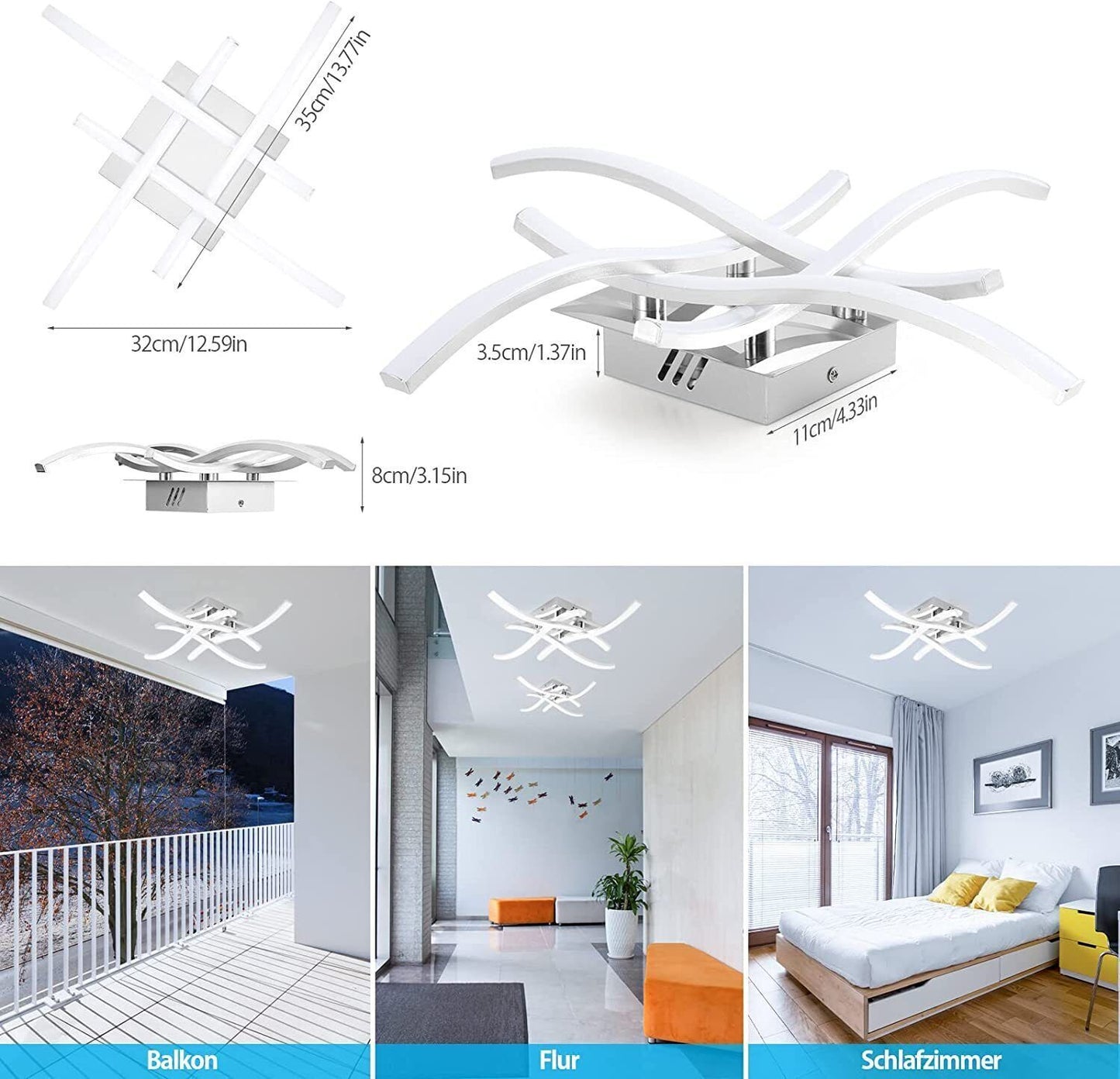 Modern LED Ceiling Light - 4-Wave Design Pendant Lamp for Kitchen, Living Room, and Bedroom