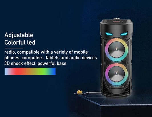 Heavy Bass Portable Bluetooth Speaker with FM, Subwoofer, and Party Lights – Perfect for Any Gathering