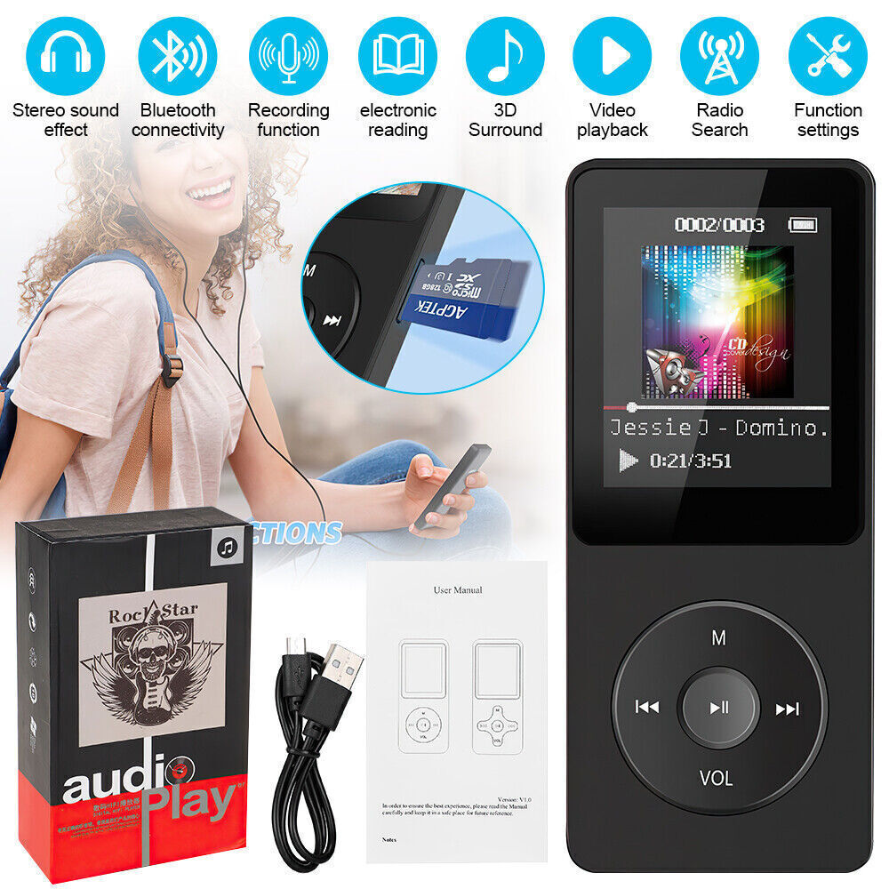 Support 128GB Bluetooth MP4/MP3 Lossless Music Player with FM Radio and Recorder – Ideal for Sports & On-the-Go