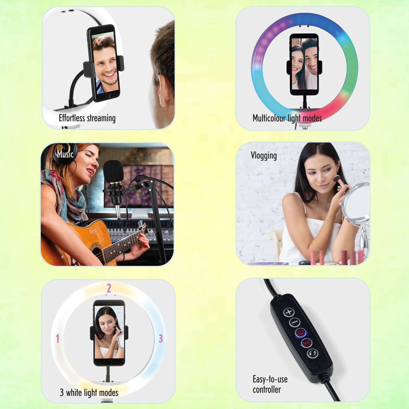 Selfie Light Free-Stand Phone/Tablet Holder Adjustable Height Foldable