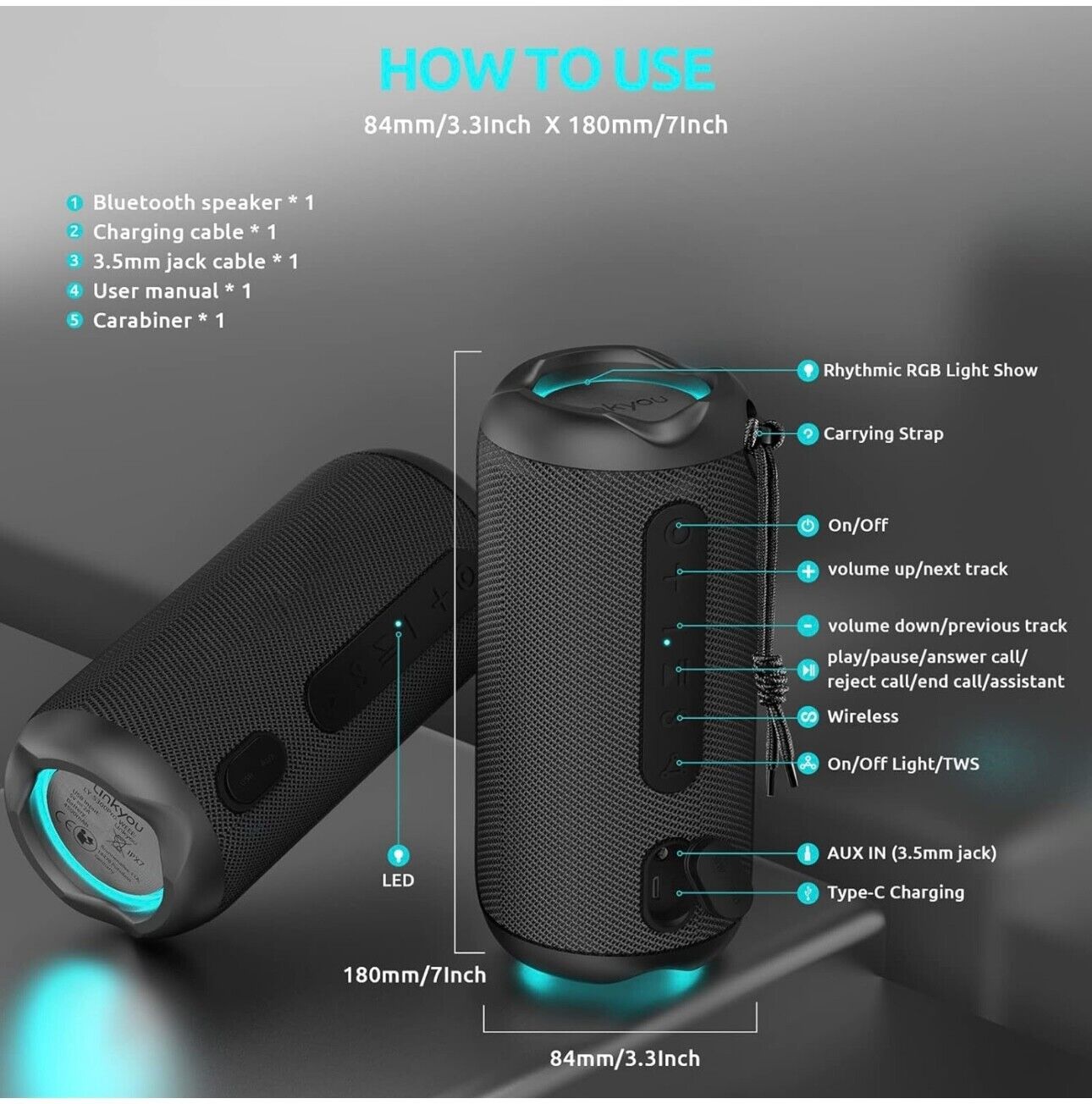 Portable Bluetooth Speaker - LY-S300Pro – 30W Wireless Stereo Sound with RGB Light