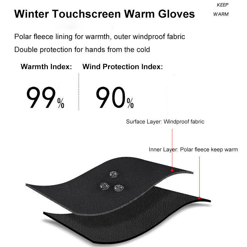 Thermal Windproof Waterproof Winter Gloves Touch Screen Warm Mittens for Men & Women.