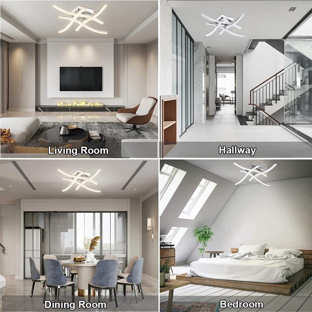 Modern LED Ceiling Light - 4-Wave Design Pendant Lamp for Kitchen, Living Room, and Bedroom
