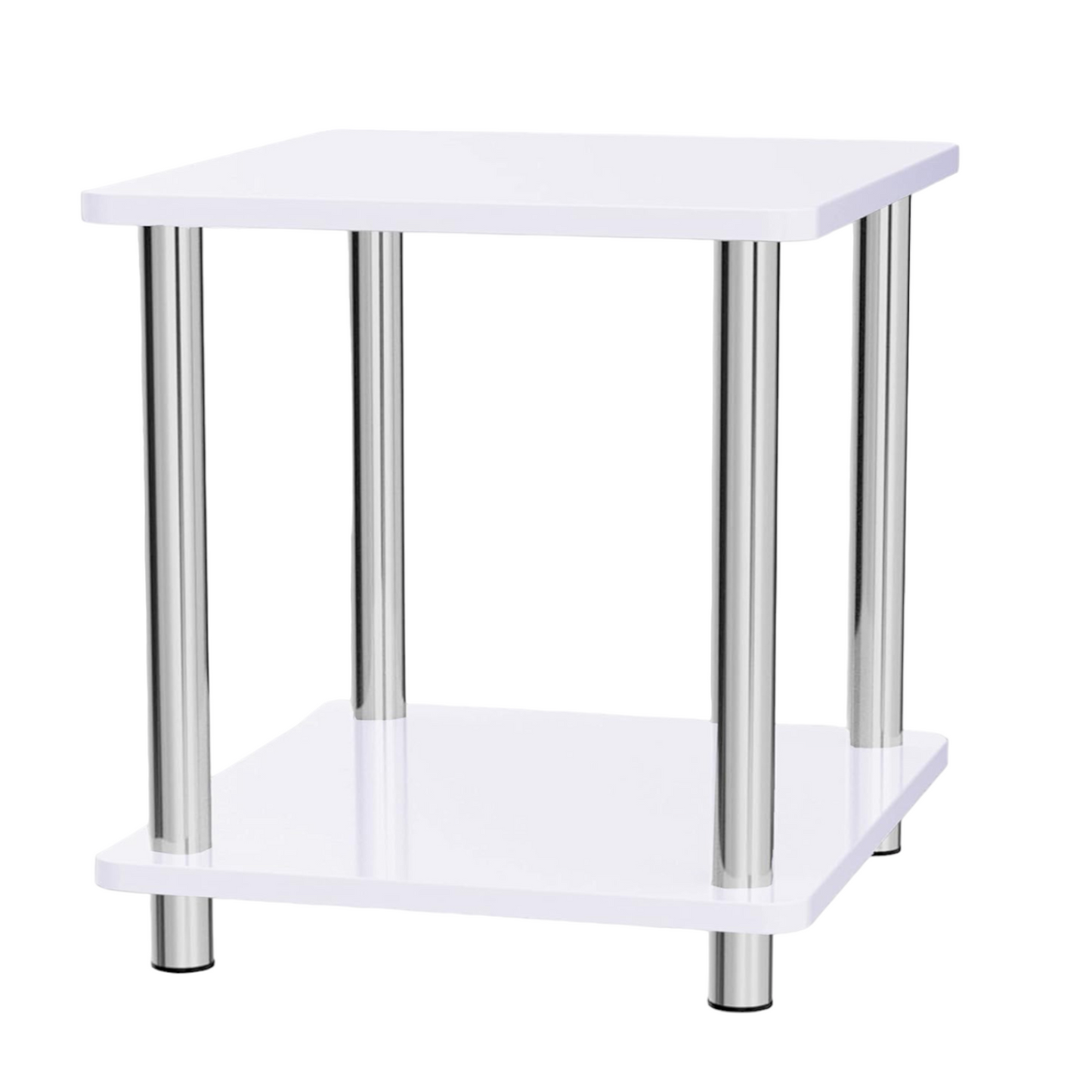 Small 2-Tier White Gloss Side Table with Shelf - Perfect for Bedroom, Coffee, or End Table