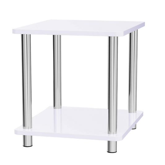 Small 2-Tier White Gloss Side Table with Shelf - Perfect for Bedroom, Coffee, or End Table