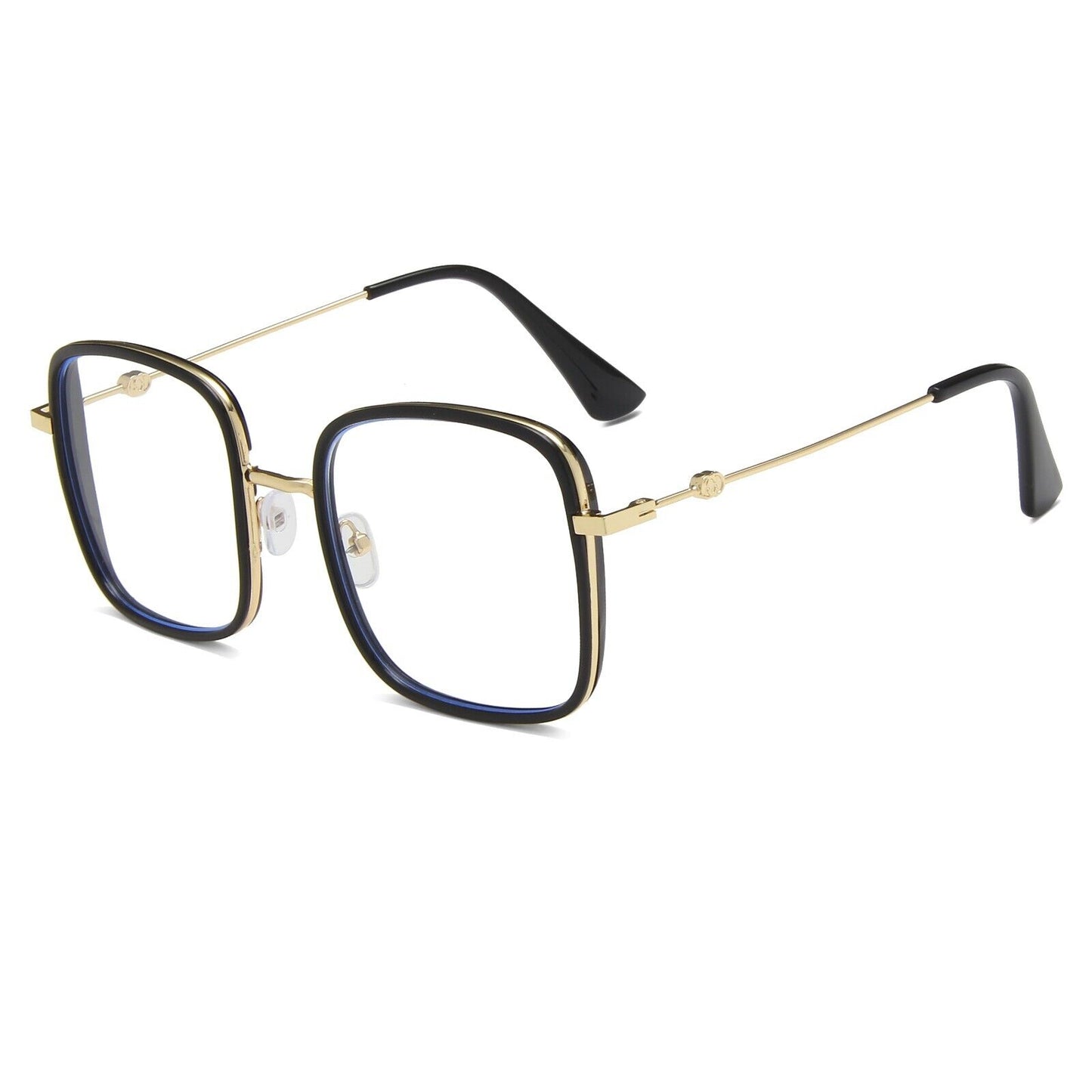 Oversized Square Metal Frame Eyeglasses – Retro Anti-Blue Light Glasses for Men & Women