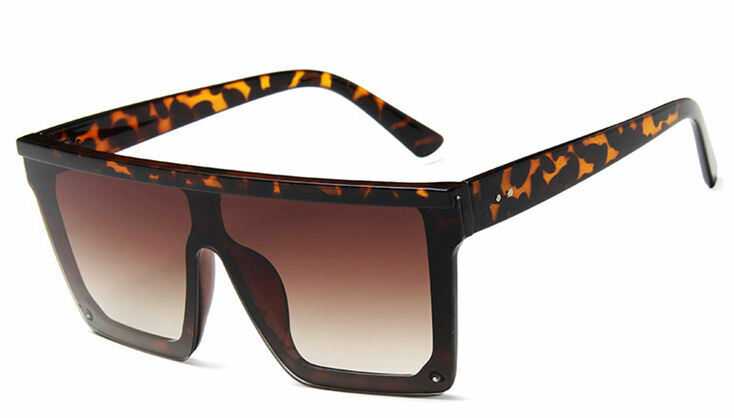 New Style Womens Ladies Sunglasses Square Oversized Luxury Flat Top Blackleopard