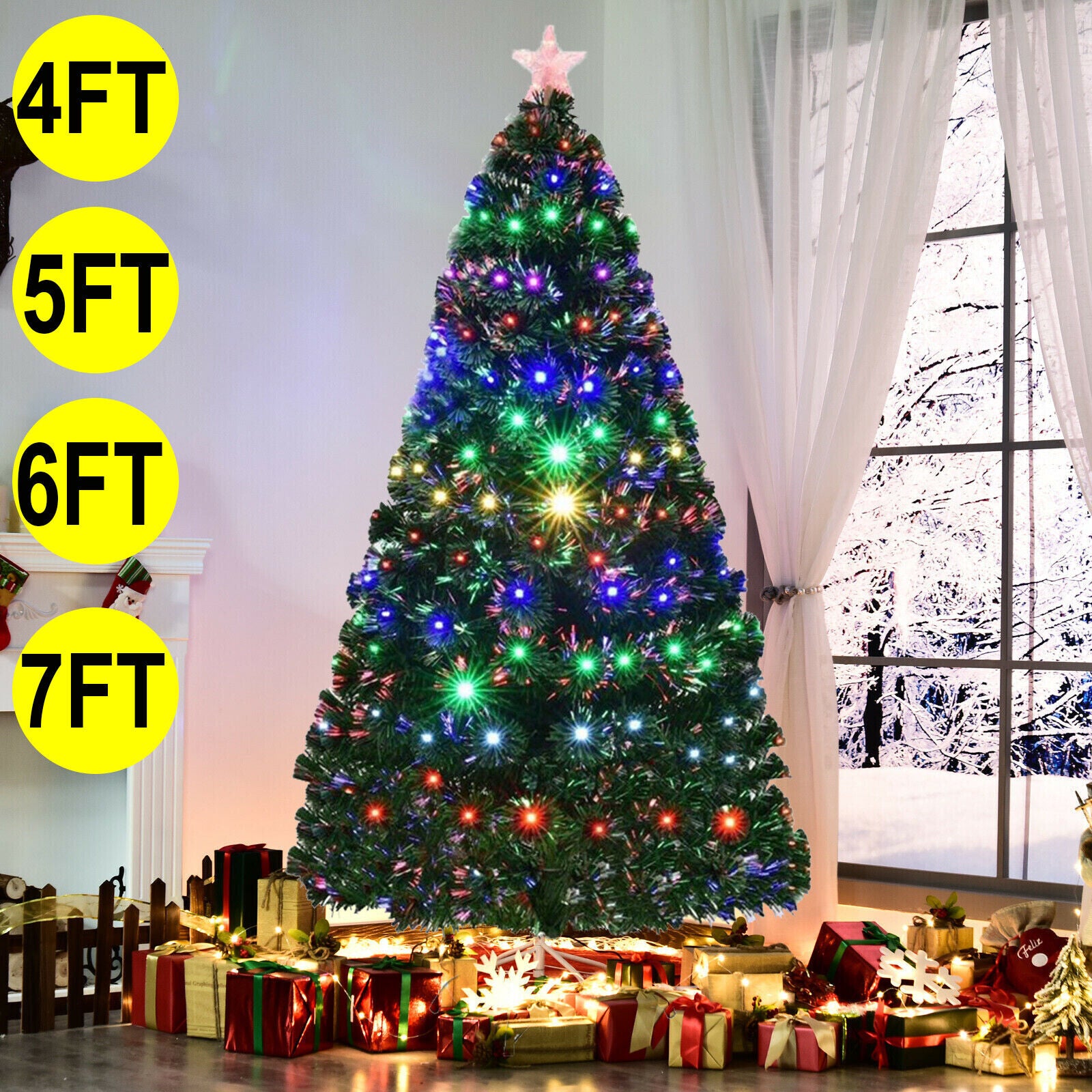 Christmas Tree Pre Lit with LED Lights Bushy Pine Xmas Indoor Decor 4/5/6/7FT