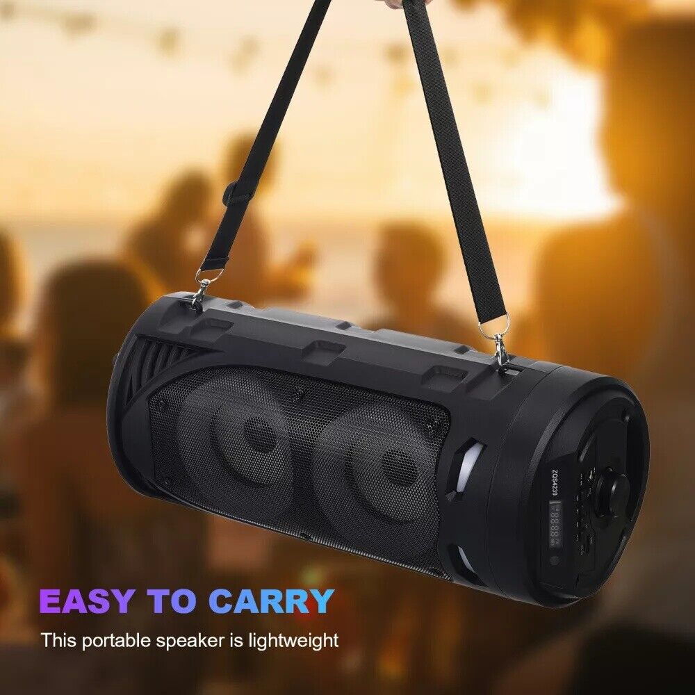 Heavy Bass Portable Bluetooth Speaker with FM, Subwoofer, and Party Lights – Perfect for Any Gathering