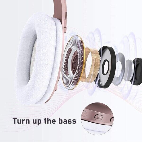 ROSE GOLD Bluetooth 5.0 over Ear Headphones, Soft Pads, Built-In Mic