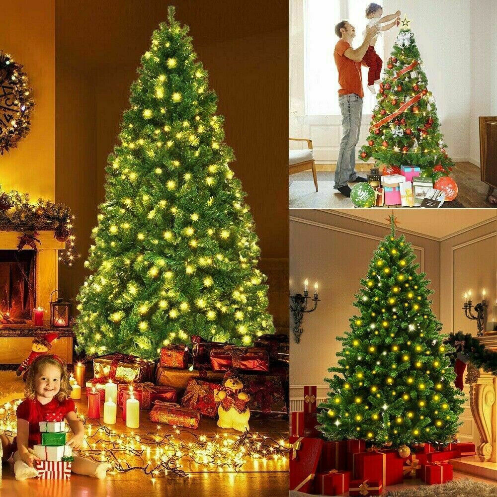 Christmas Tree Pre Lit with LED Lights Bushy Pine Xmas Indoor Decor 4/5/6/7FT