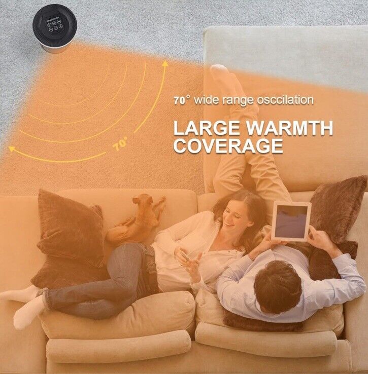Electric Space Heater 1500W PTC Ceramic with 70° Oscillation, Remote Control & Timer – Portable Indoor Heater