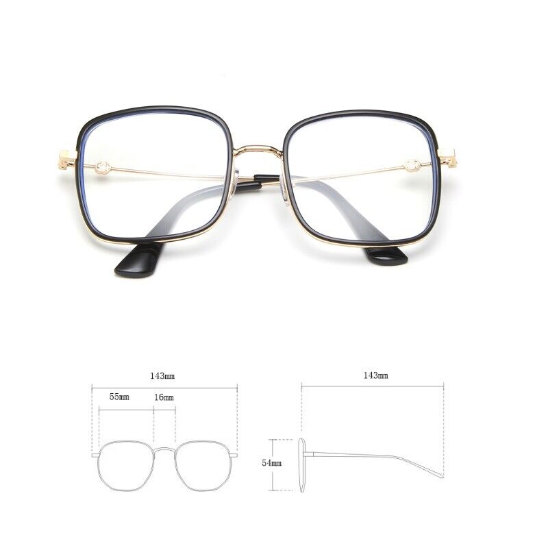 Oversized Square Metal Frame Eyeglasses – Retro Anti-Blue Light Glasses for Men & Women