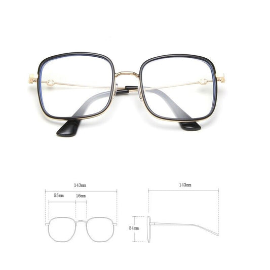 Oversized Square Metal Frame Eyeglasses – Retro Anti-Blue Light Glasses for Men & Women