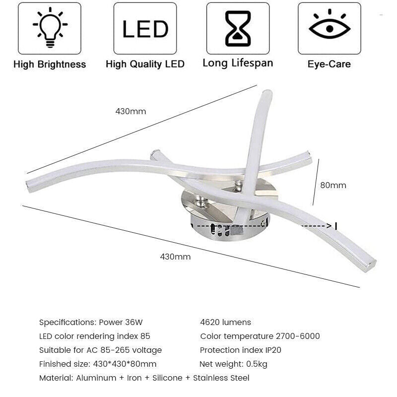 Modern LED Ceiling Light - 4-Wave Design Pendant Lamp for Kitchen, Living Room, and Bedroom