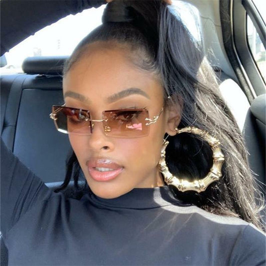 UV400 Rimless Rectangle Sunglasses – Fashionable Alloy Frame, Anti-Reflective Sun Glasses for Men & Women