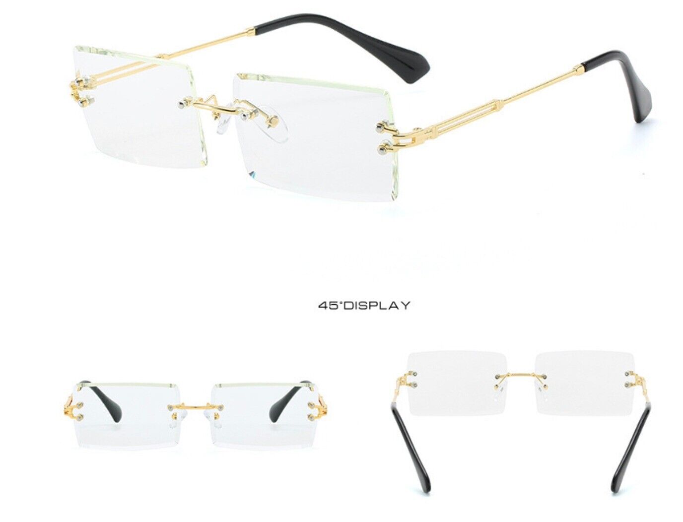 UV400 Rimless Rectangle Sunglasses – Fashionable Alloy Frame, Anti-Reflective Sun Glasses for Men & Women