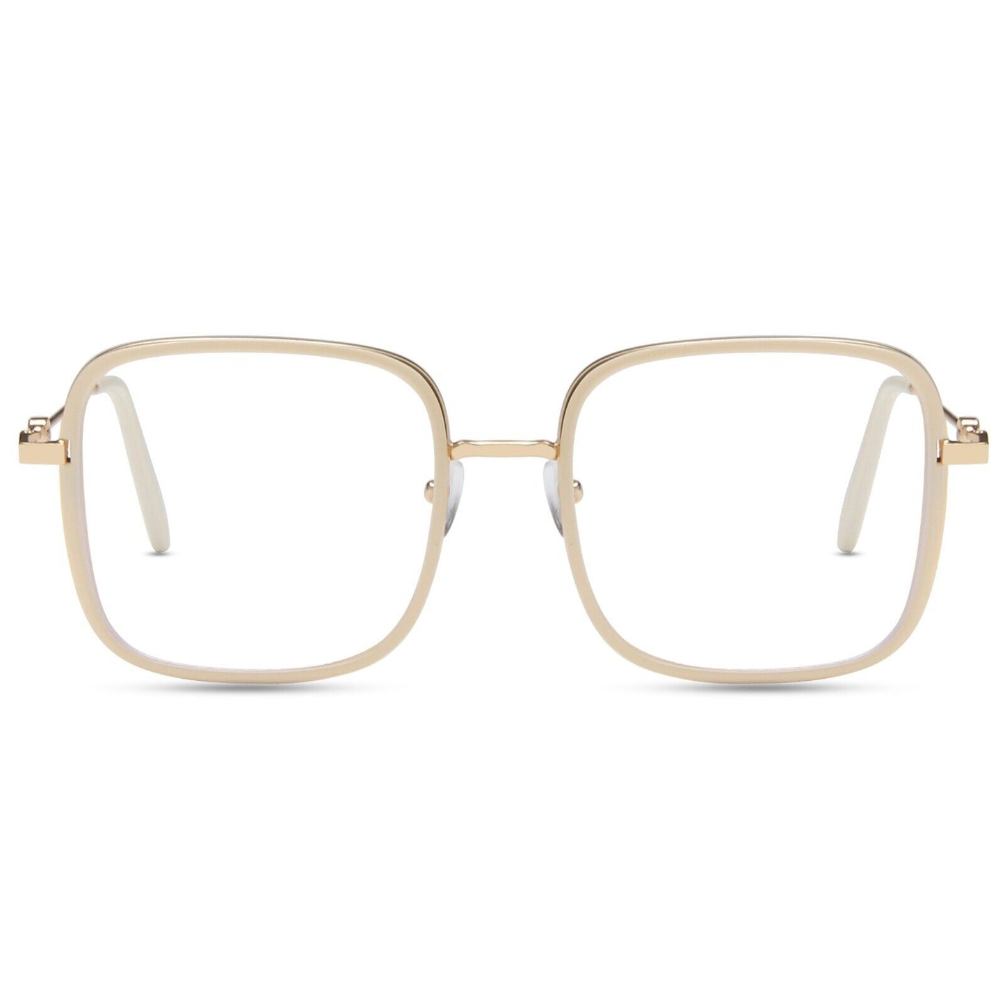 Oversized Square Metal Frame Eyeglasses – Retro Anti-Blue Light Glasses for Men & Women