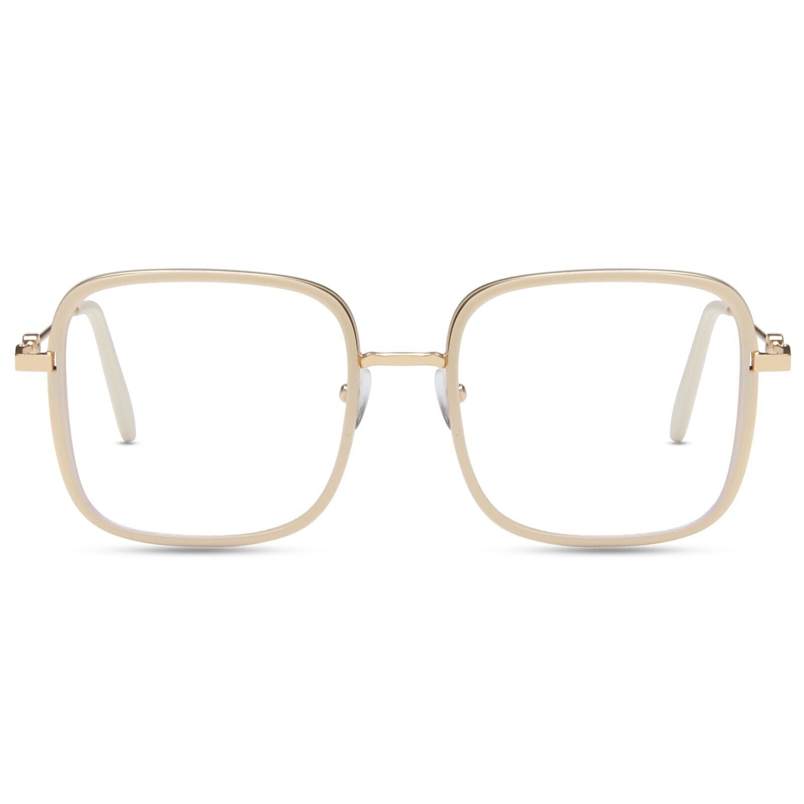 Oversized Square Metal Frame Eyeglasses – Retro Anti-Blue Light Glasses for Men & Women