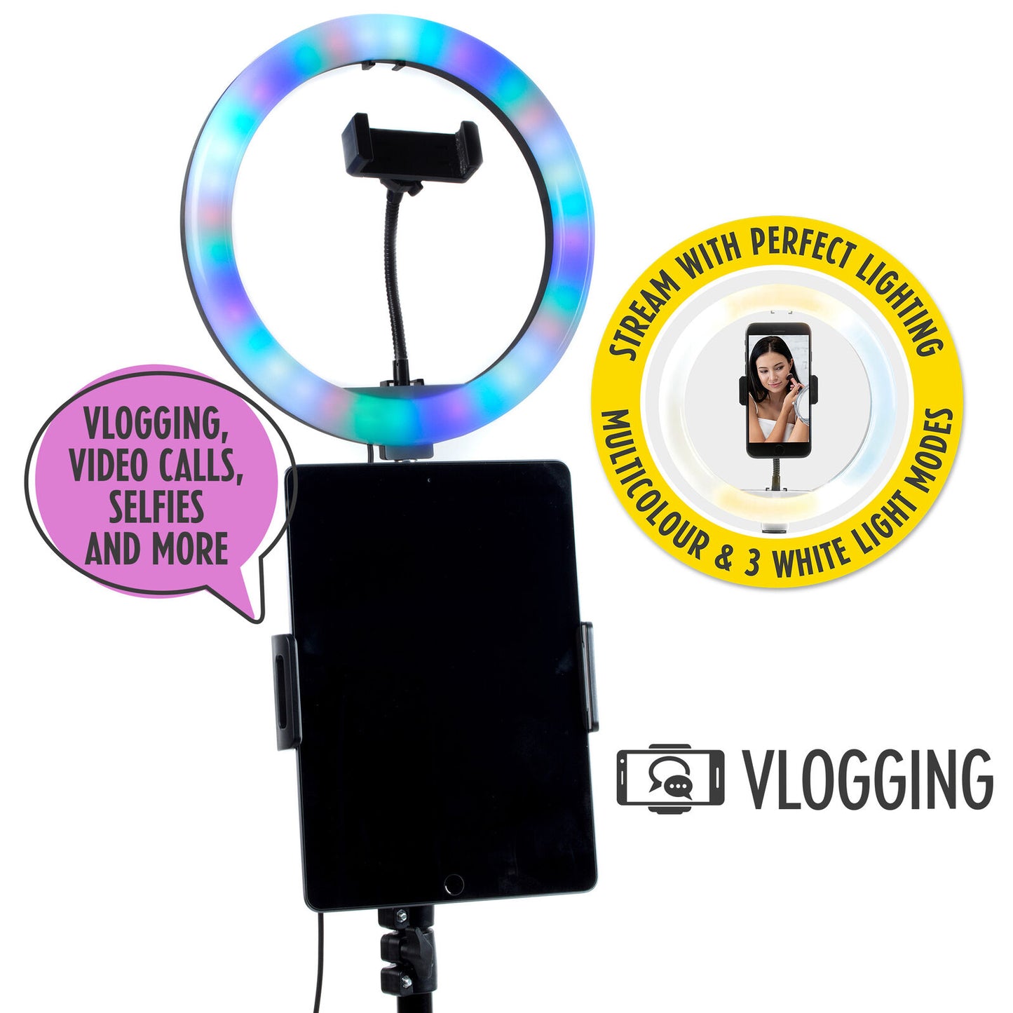 Selfie Light Free-Stand Phone/Tablet Holder Adjustable Height Foldable