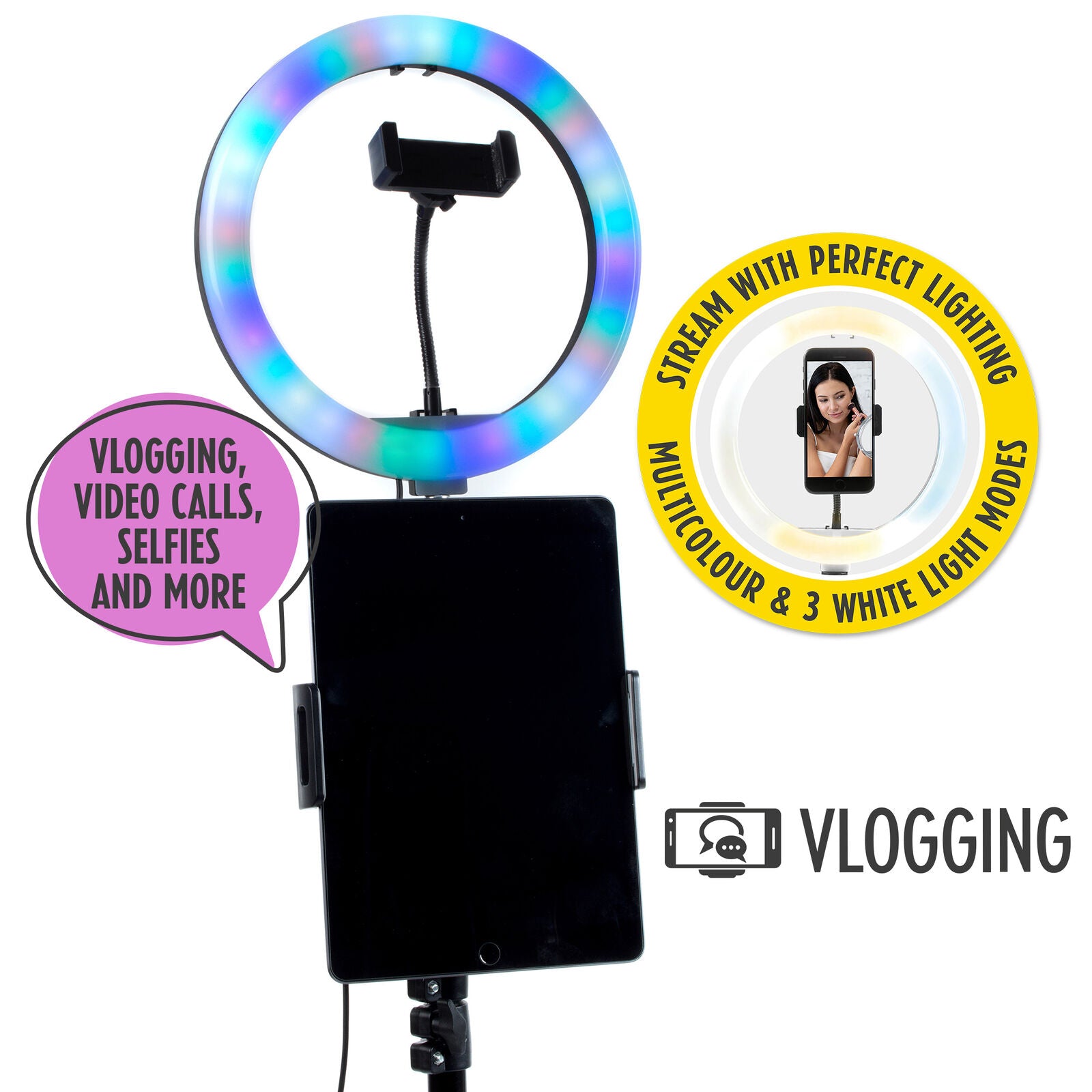 Selfie Light Free-Stand Phone/Tablet Holder Adjustable Height Foldable