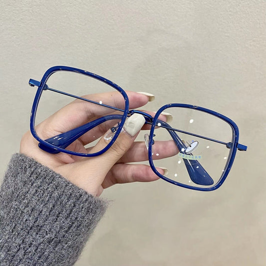 Oversized Square Metal Frame Eyeglasses – Retro Anti-Blue Light Glasses for Men & Women