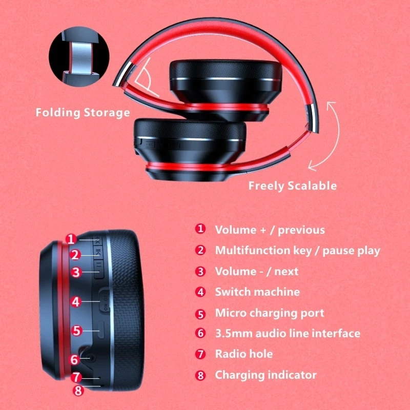 Bluetooth Over-Ear Earphones HD200 Foldable Wireless Headphones Noise Cancelling