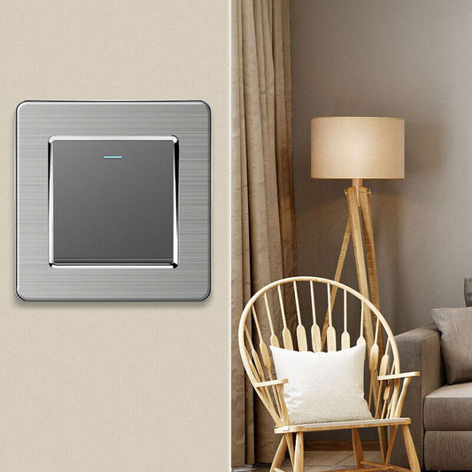 2-Way 1 Gang LED Wall Light Switch - Stainless Steel Thin Modern Home Decor 86mm.