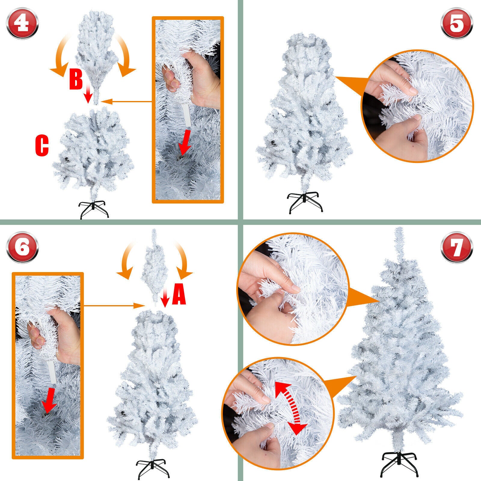 Christmas Tree Pre Lit with LED Lights Bushy Pine Xmas Indoor Decor 4/5/6/7FT