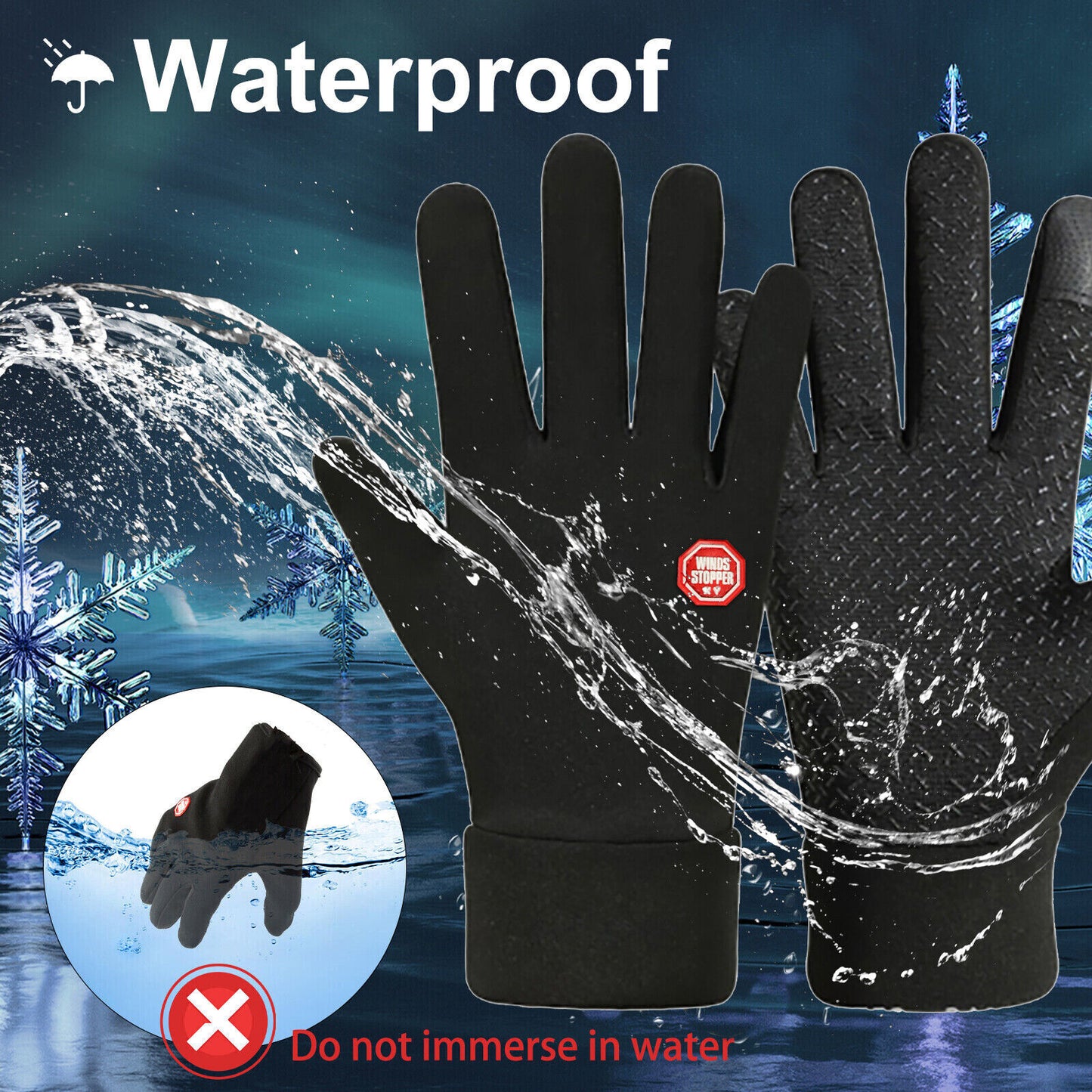 Men's Winter Warm Windproof Waterproof Fleece-Lined Thermal Touch Screen Gloves.
